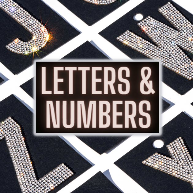 2 Block LETTERS number iron-on HOTFIX MOTIF RHINESTONE patch colledge font  DIY