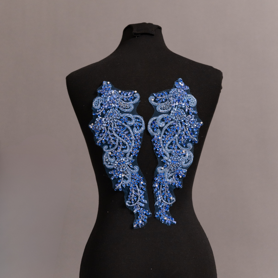 Exquisite Aqua Rhinestone Applique Pair Crystal Beaded Lace -  Canada