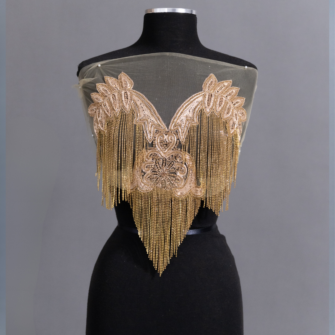 Rhinestone Fringe Applique - Gold