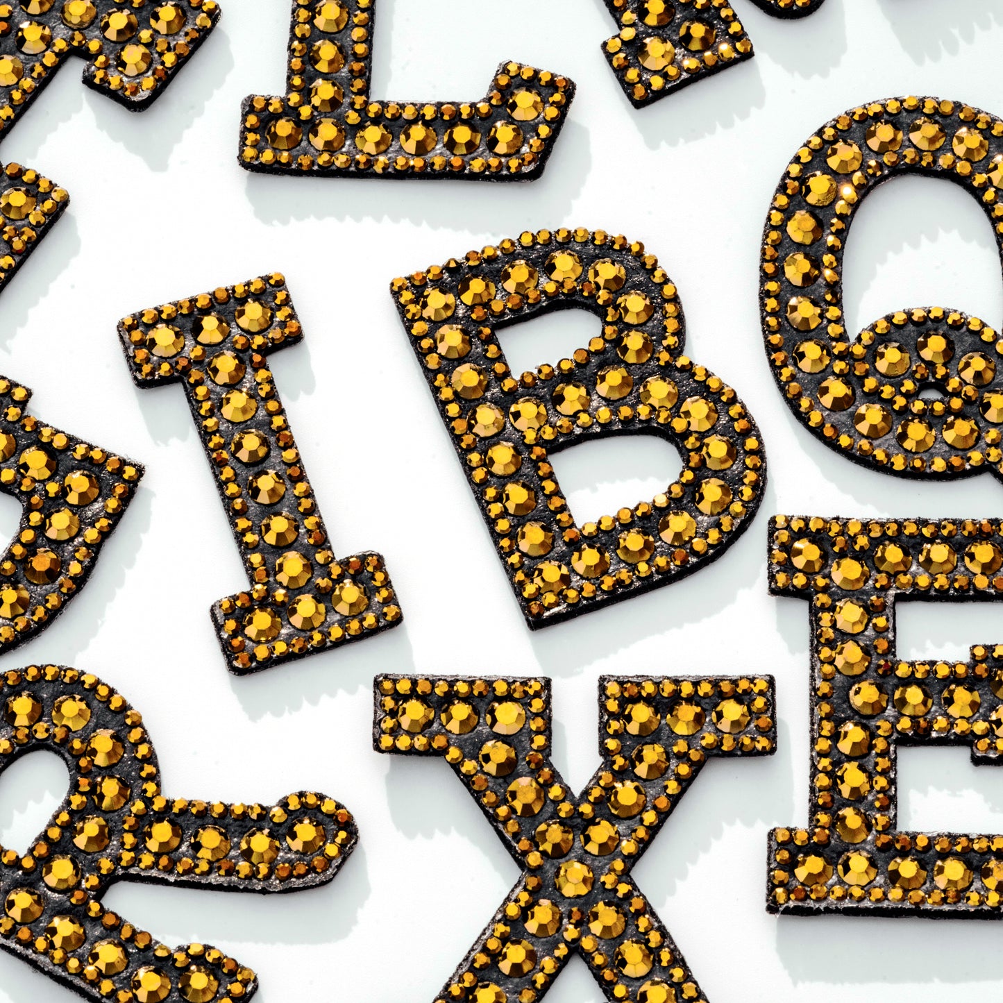 2" Gold Iron On Rhinestone Letters & Numbers | L-1