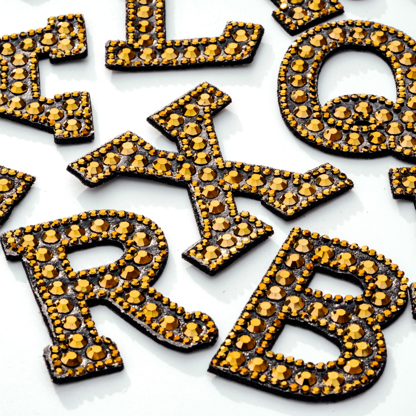 2" Gold Iron On Rhinestone Letters & Numbers | L-1