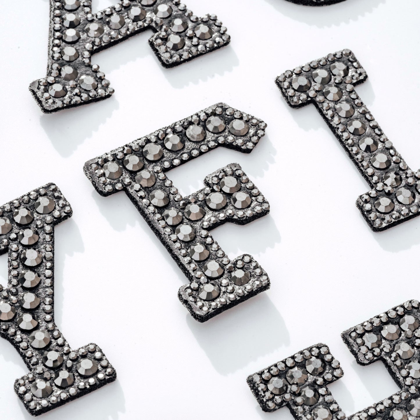 2" Hematite Iron On Rhinestone Letters & Numbers | L-1