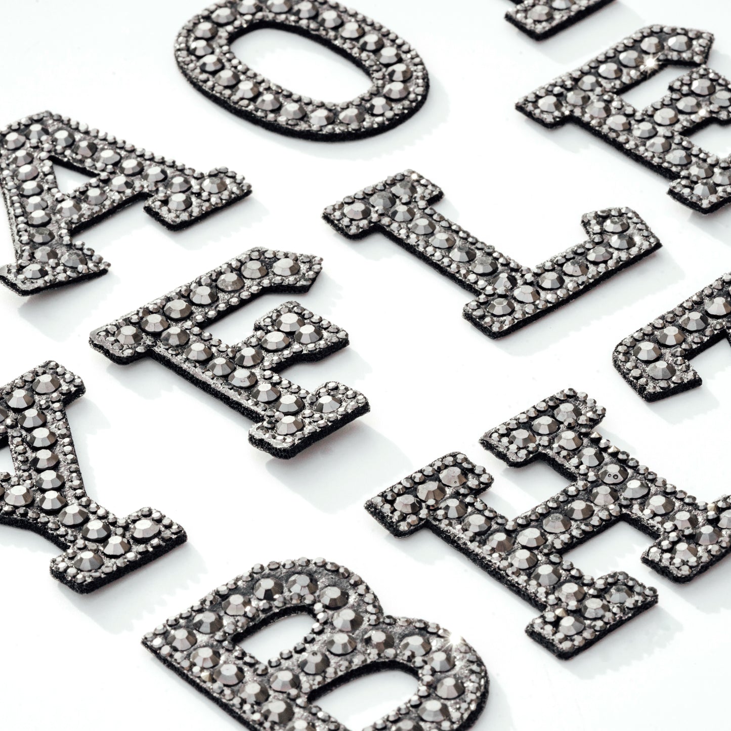 2" Hematite Iron On Rhinestone Letters & Numbers | L-1