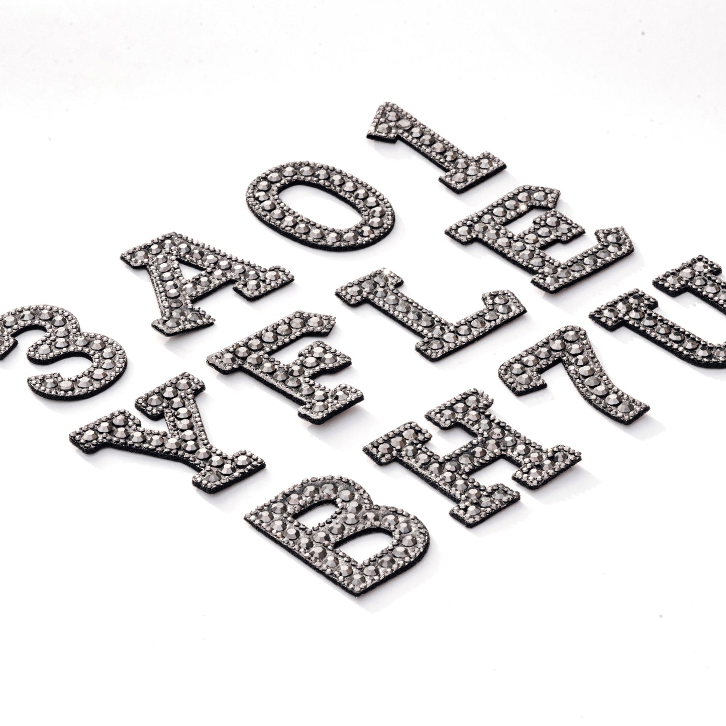 2" Hematite Iron On Rhinestone Letters & Numbers | L-1