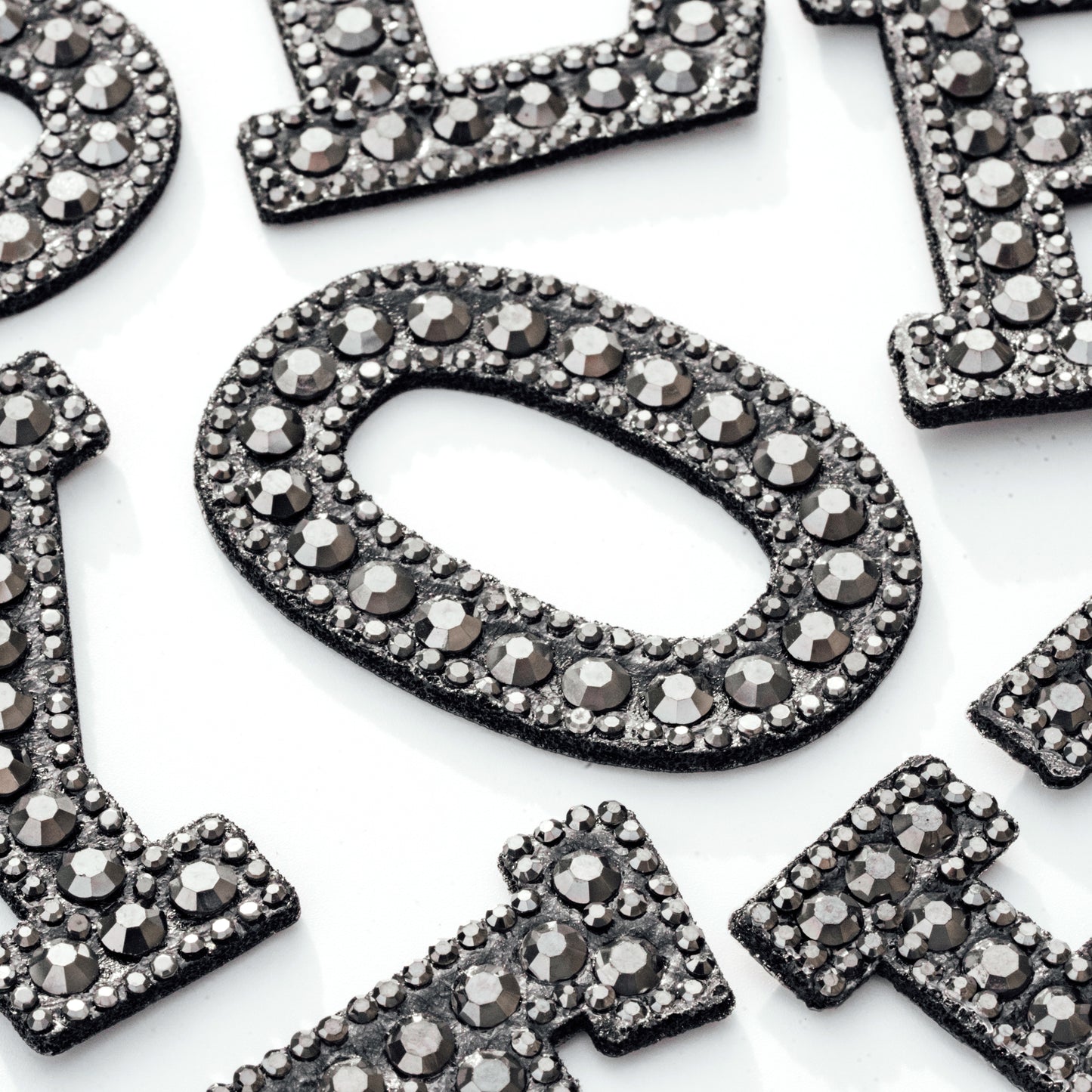 2" Hematite Iron On Rhinestone Letters & Numbers | L-1