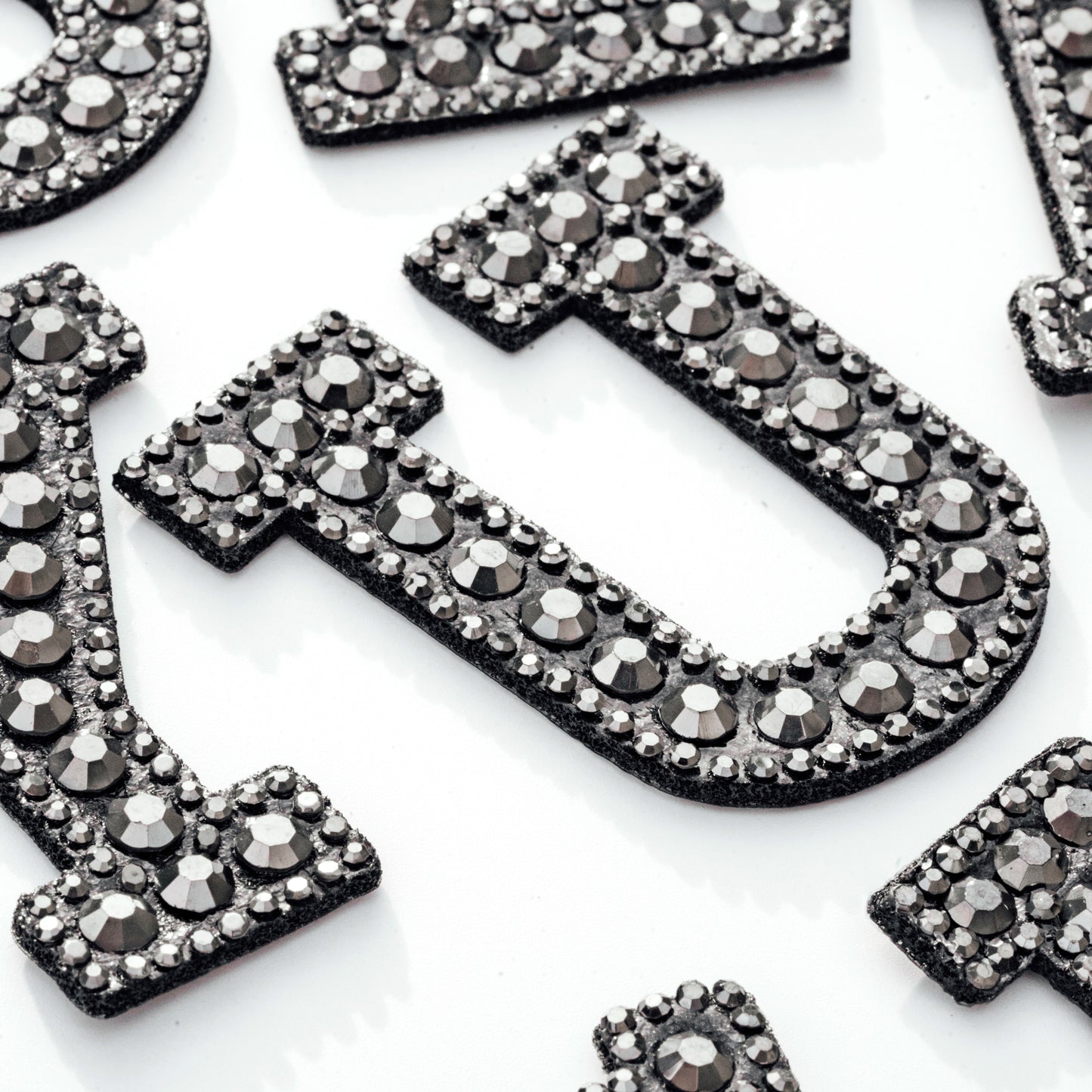 2" Hematite Iron On Rhinestone Letters & Numbers | L-1