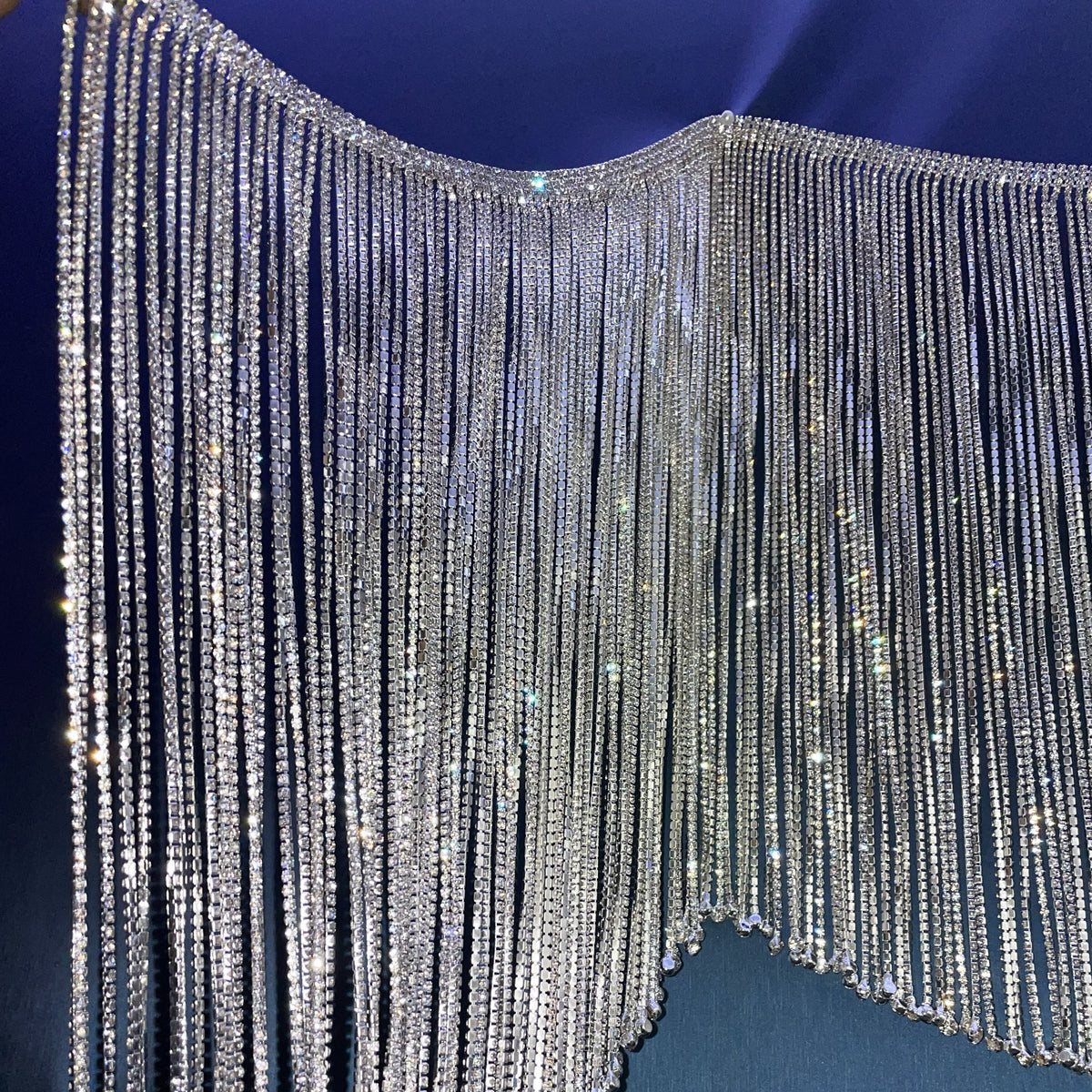 Perial Co Blue Rhinestone Fringe Trim Sold by the Yard 18 inches