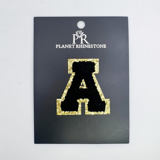 Black & Gold Hotfix Chenille Letters 2.8"