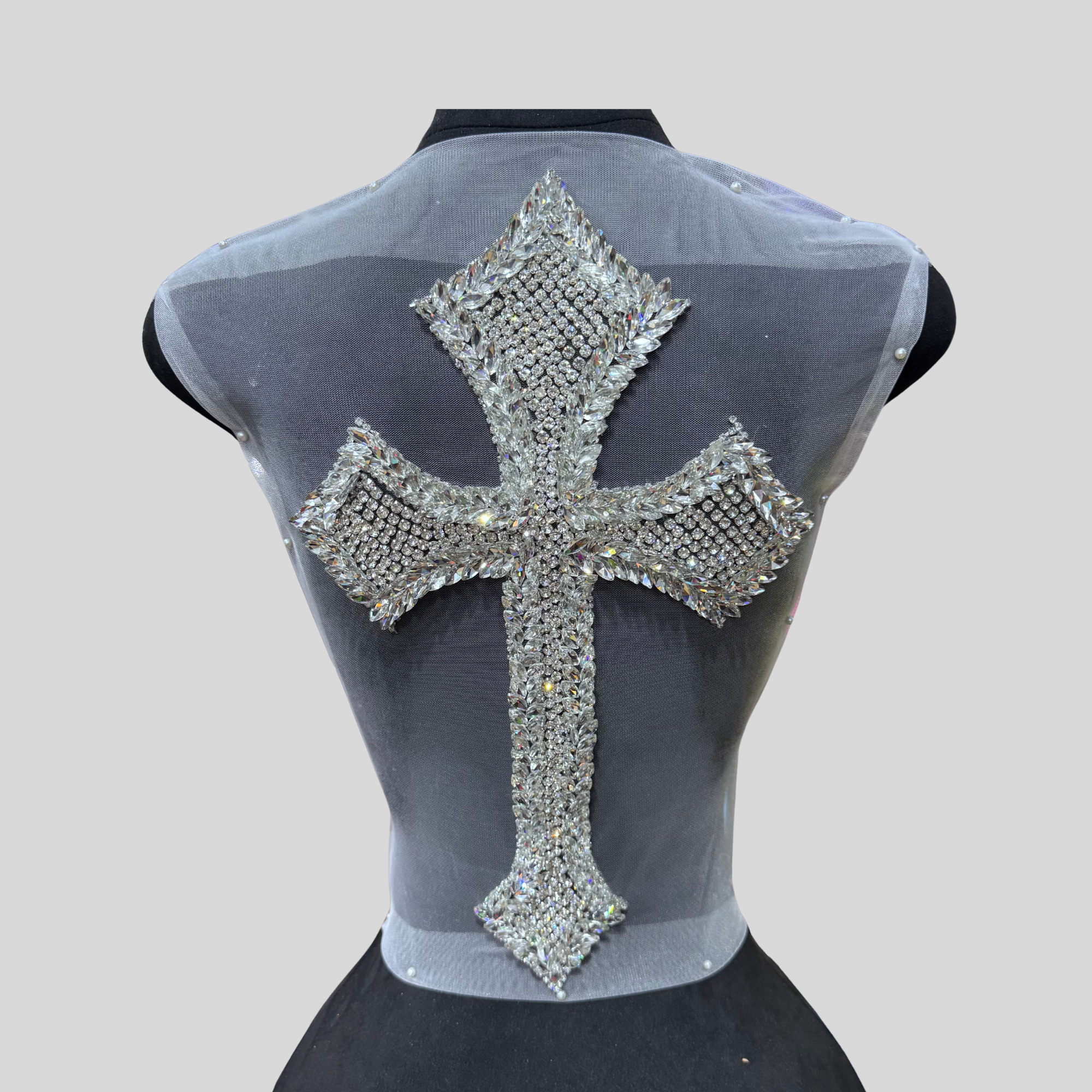 Large Rhinestone Cross Applique | Silver | Planet Rhinestone