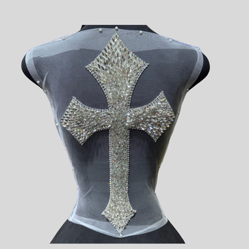 Large Navette  Rhinestone Cross Applique