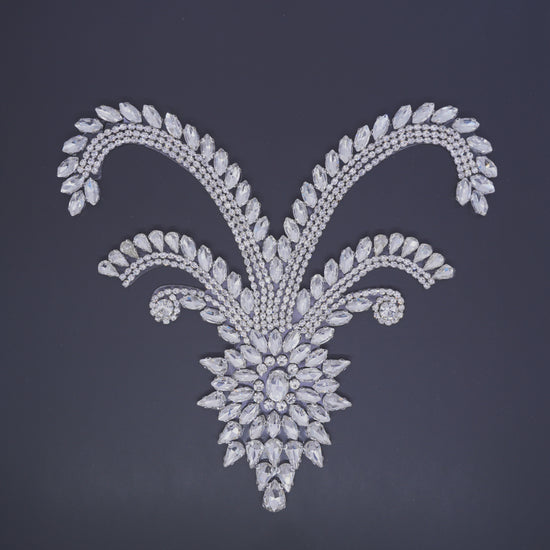 Crystal fleur rhinestone hotfix applique for costumes and bridal embellishment