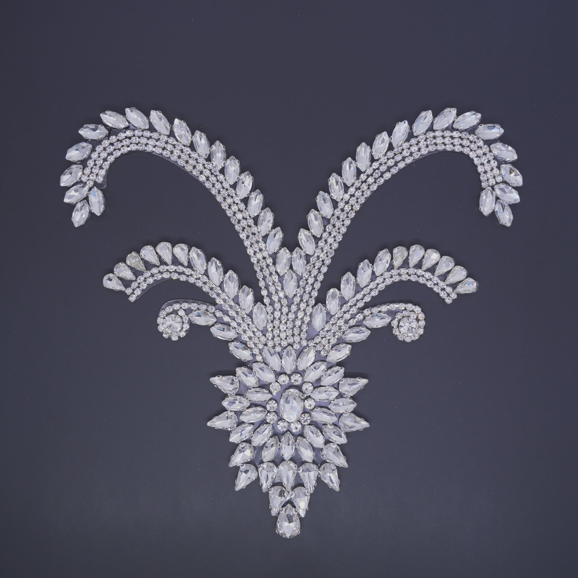 Crystal fleur rhinestone hotfix applique for costumes and bridal embellishment