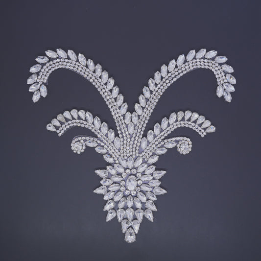Crystal fleur rhinestone hotfix applique for costumes and bridal embellishment