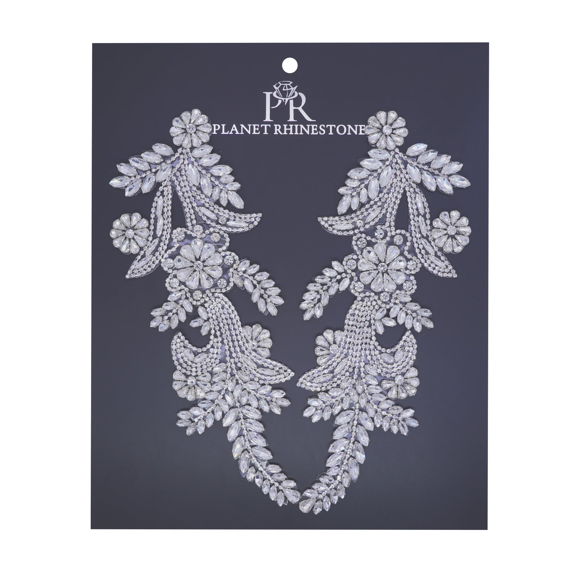 Crystal rhinestone hotfix applique pair BSP-43 floral design for costumes, dancewear, and bridal embellishment