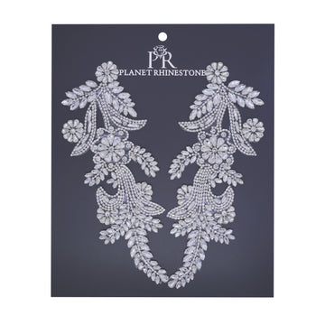 Crystal rhinestone hotfix applique pair BSP-43 floral design for costumes, dancewear, and bridal embellishment