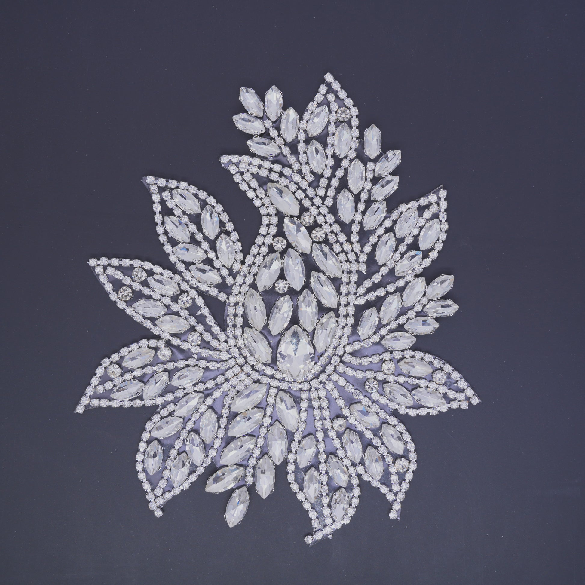 Crystal leaf rhinestone hotfix applique BSp-31 for costumes, dancewear, and bridal embellishment