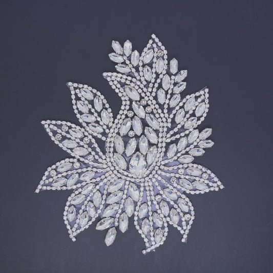 Crystal leaf rhinestone hotfix applique BSp-31 for costumes, dancewear, and bridal embellishment