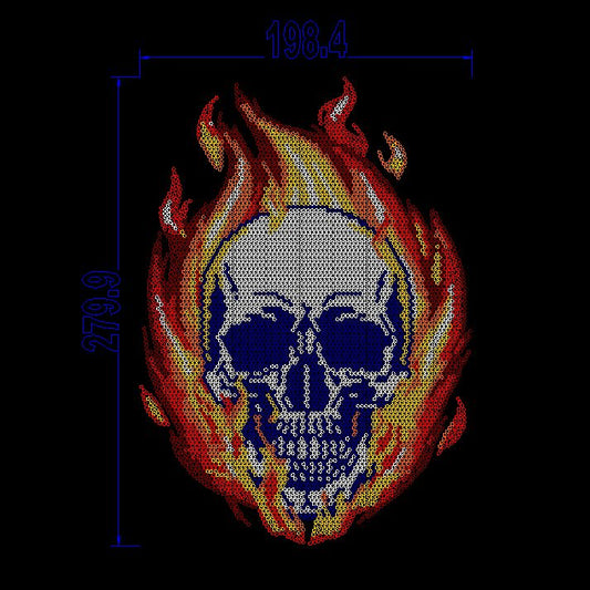 Fire skull Hotfix Rhinestone Transfer