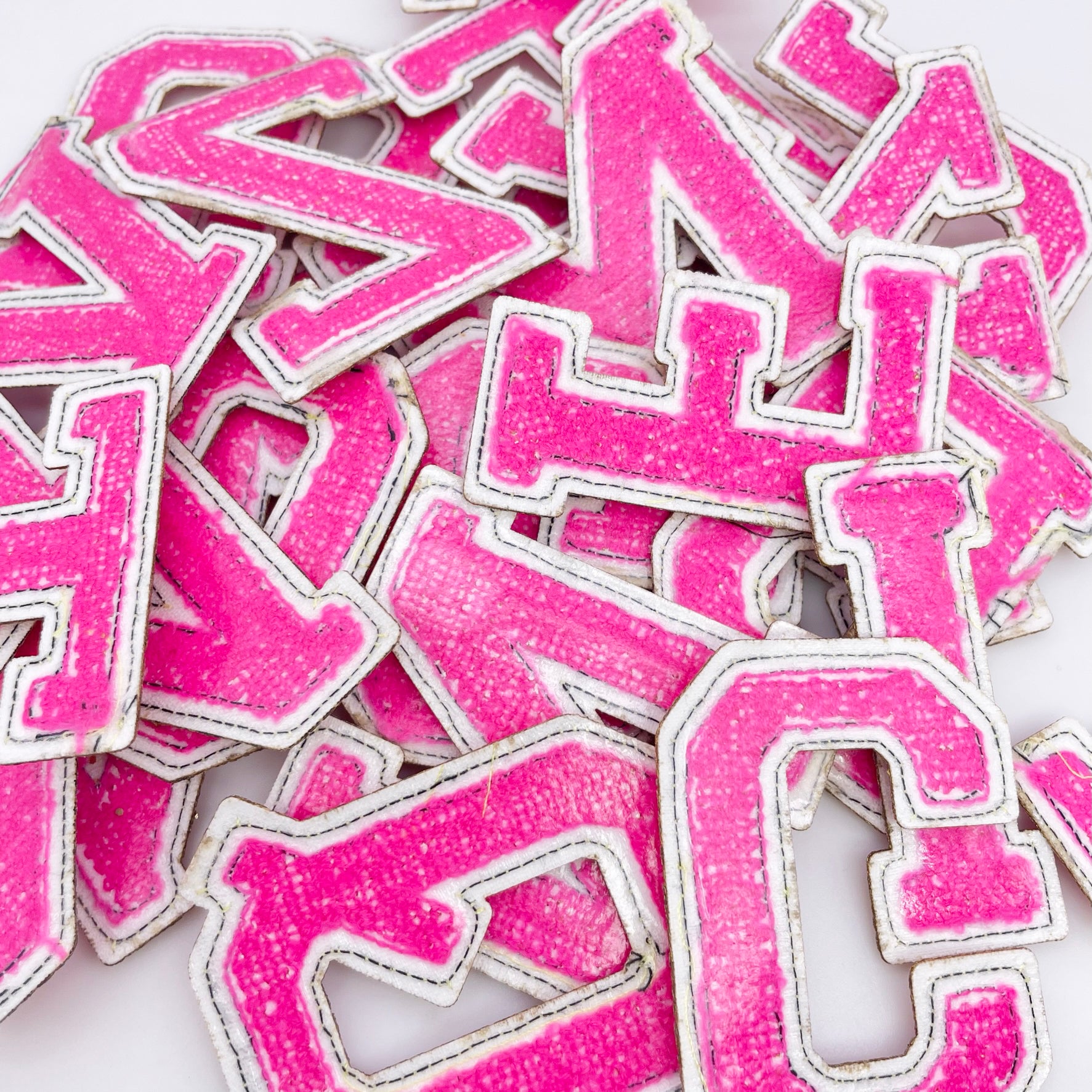 Hot Pink Chenille Iron On Gold Glitter Letter Patches