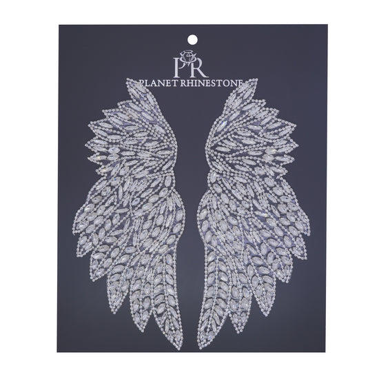 Crystal rhinestone wing hotfix applique pair BSP-40 for costumes, dancewear, and bridal embellishment