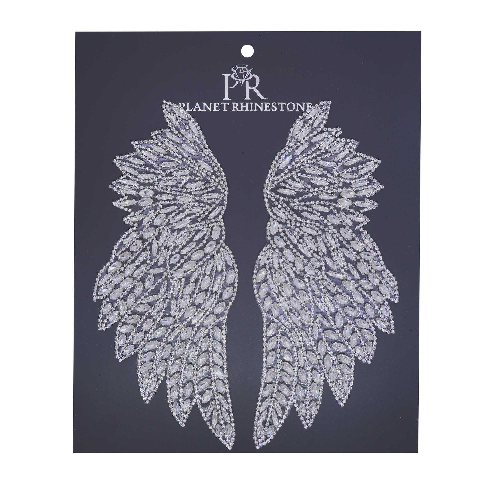 Crystal rhinestone wing hotfix applique pair BSP-40 for costumes, dancewear, and bridal embellishment