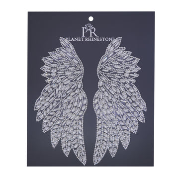 Crystal rhinestone wing hotfix applique pair BSP-40 for costumes, dancewear, and bridal embellishment