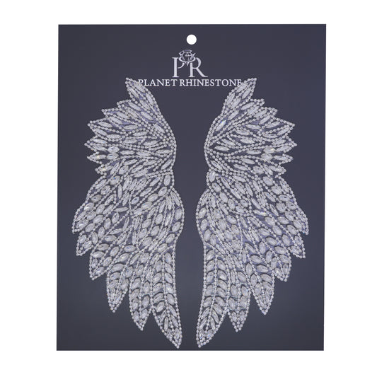 Crystal rhinestone wing hotfix applique pair BSP-40 for costumes, dancewear, and bridal embellishment