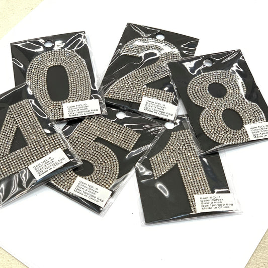 3" Rhinestone Iron On Numbers | Crystal  Number Patch | L-6