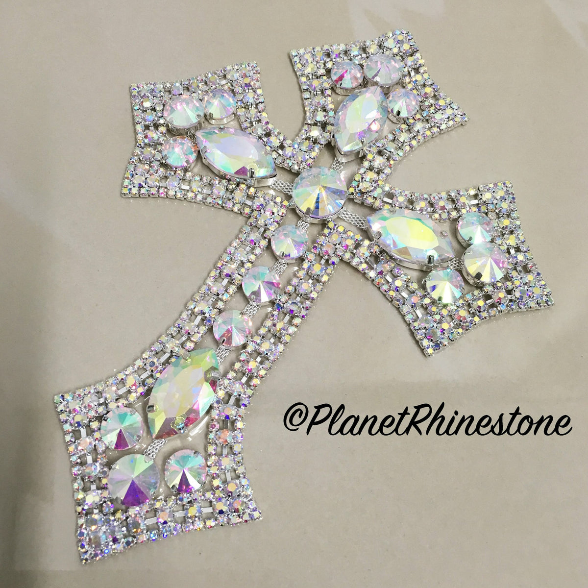 AB Rhinestone Cross Applique | Planet Rhinestone